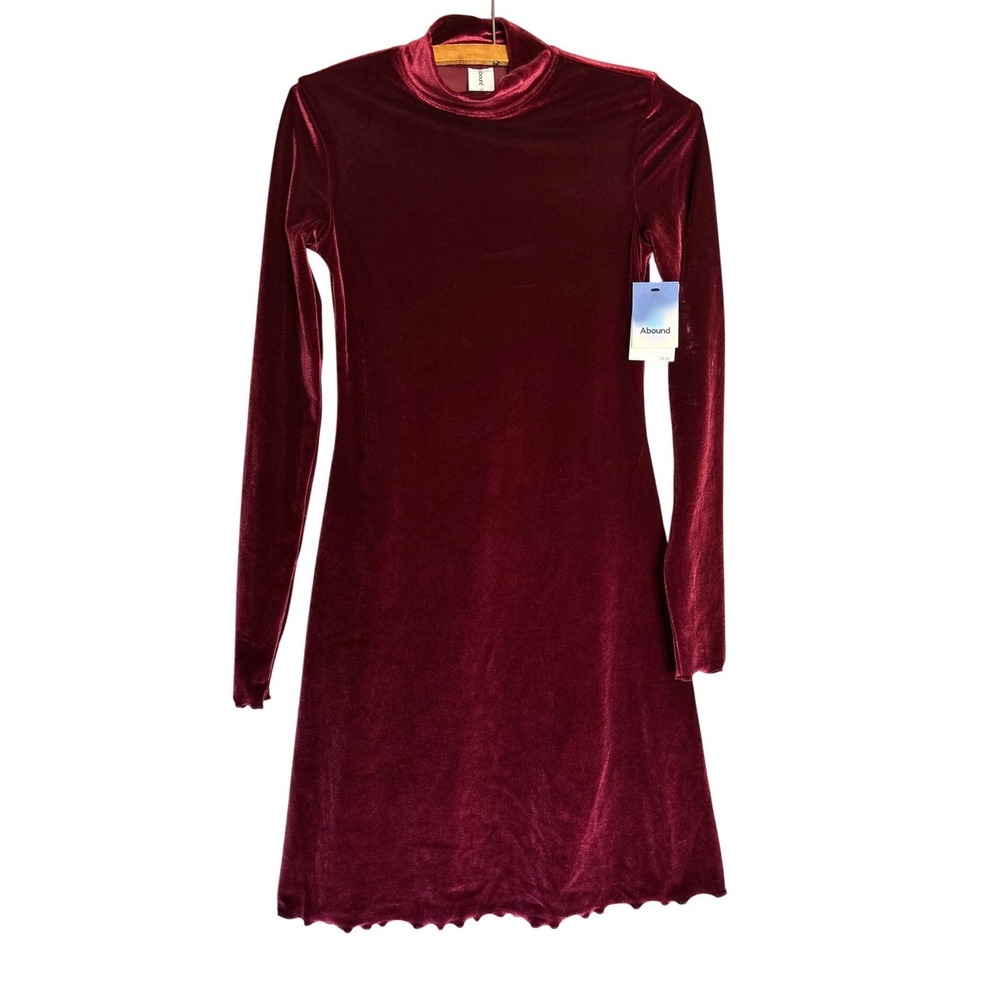 NWT Abound XA Velvet Mock Neck Long Sleeve Dress Burgundy Royale Romantic Whimsy